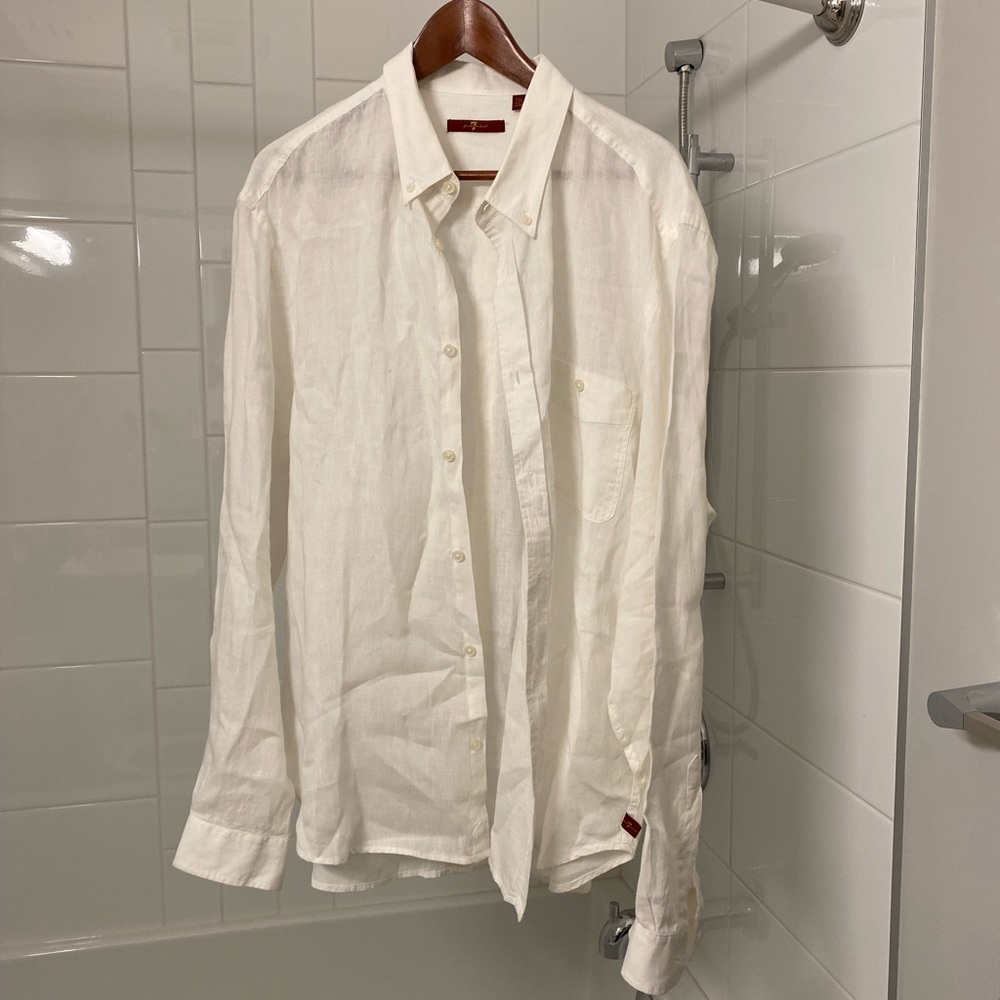 7 For All Mankind White linens Men's Shirt XXL